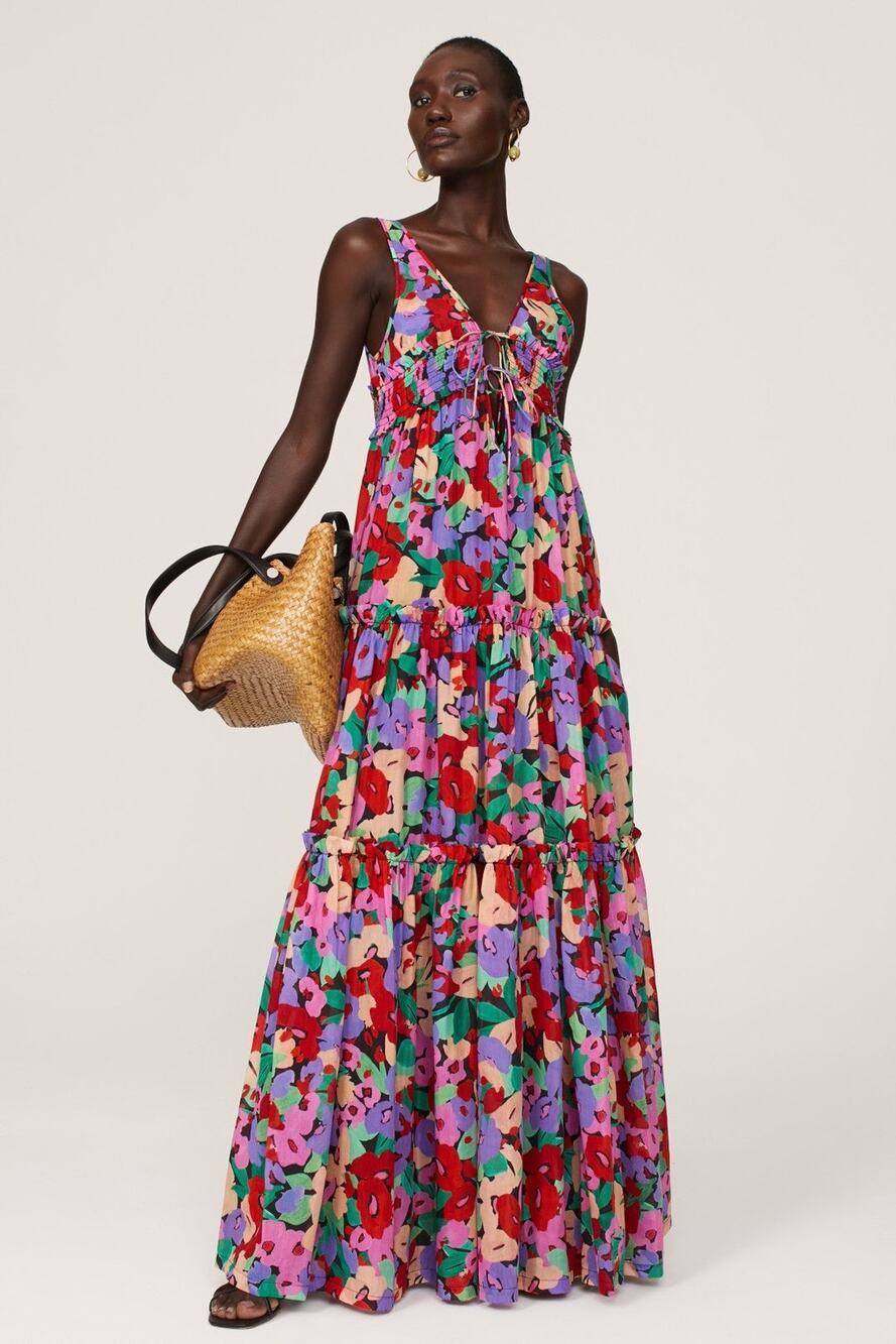 NICHOLAS Multicolored Floral Cotton Silk Blend Flowy Myla Maxi Dress Size US 0